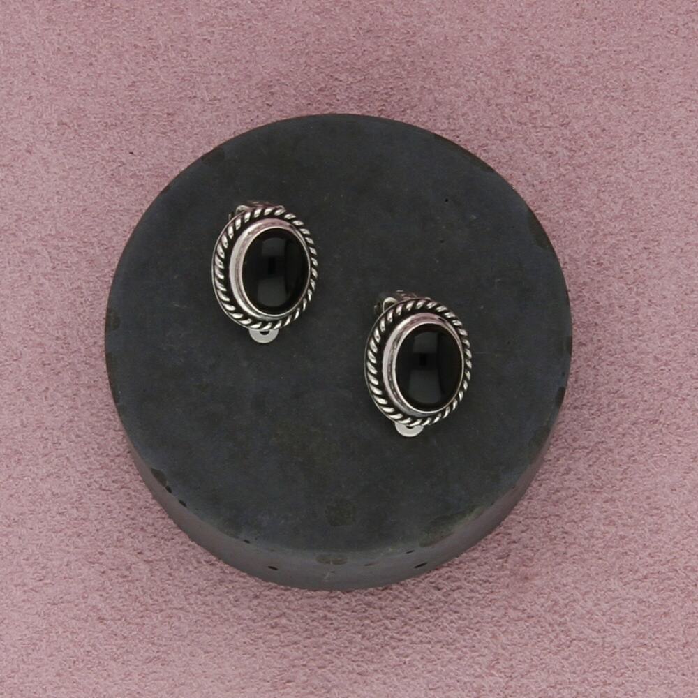 sterling silver vintage braided onyx clip-on earrings
